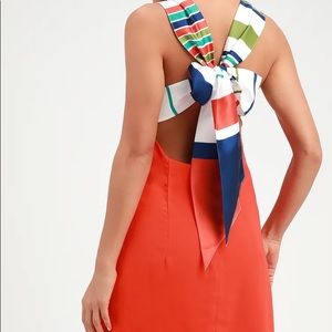 Joyful Red Orange Multi Stripe Tie-Back Mini Dress